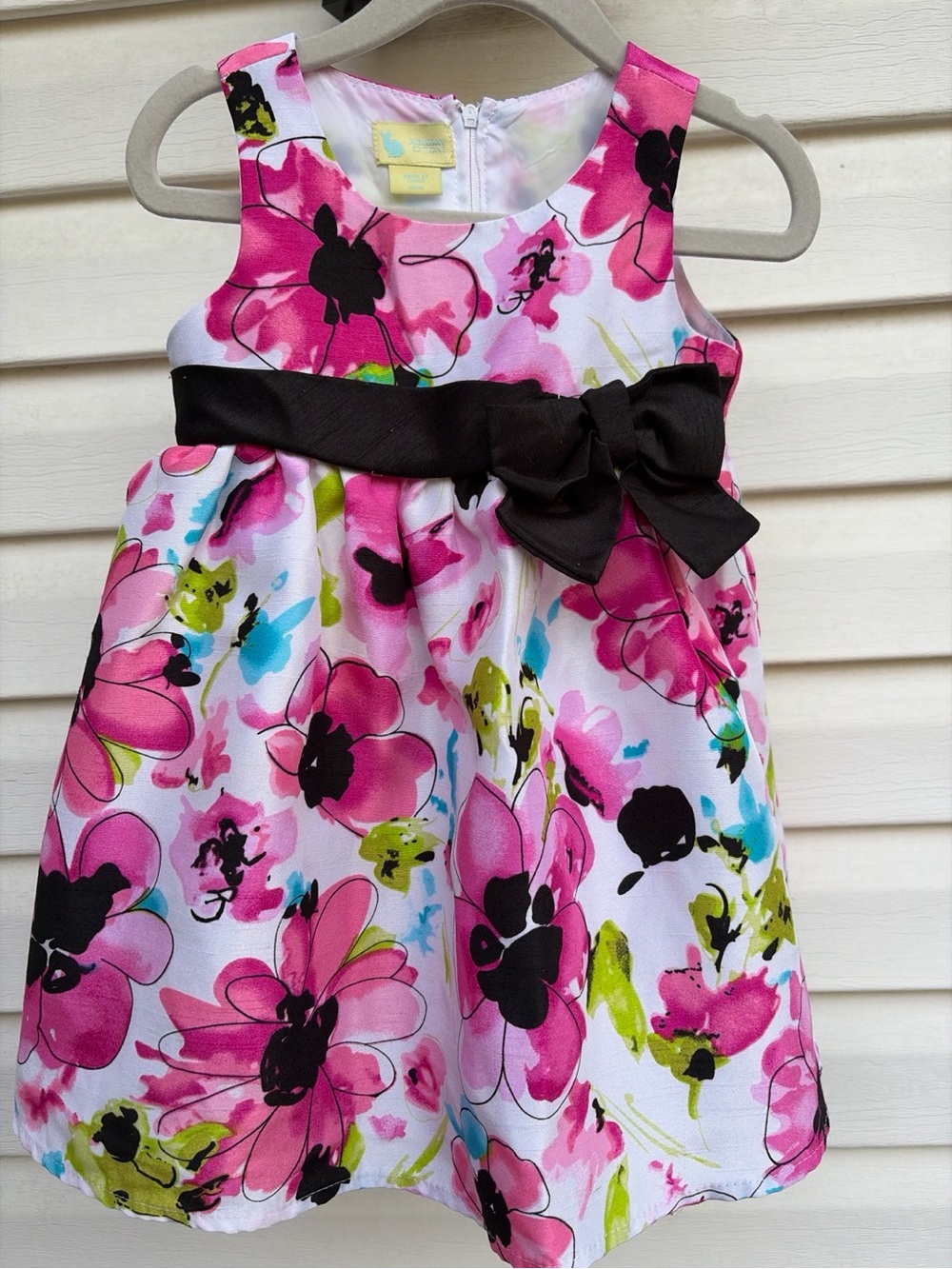 Holiday Editions Girls 3T Floral Party Dress Pink Black Bow Easter
